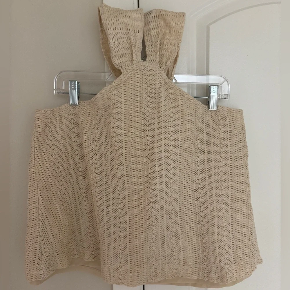 Beige Crochet Keyhole Halter Top, Racerback, Relaxed Size Medium from LOFT Lined - Picture 10 of 11